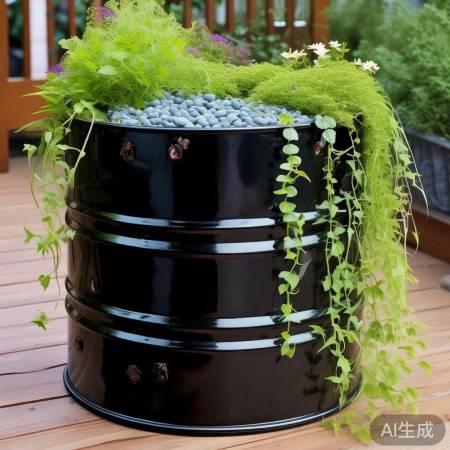 油桶变花盆，美化家居新选择