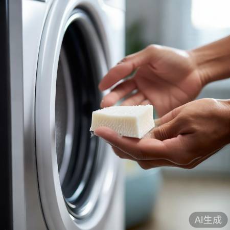 切肥皂小块，洗衣机适量投放。