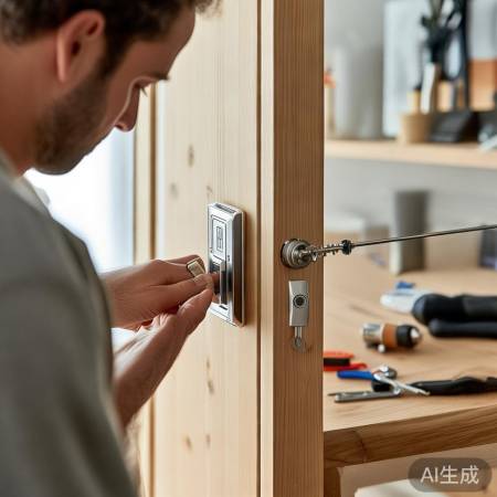 指纹锁安装简便，备好工具即成。