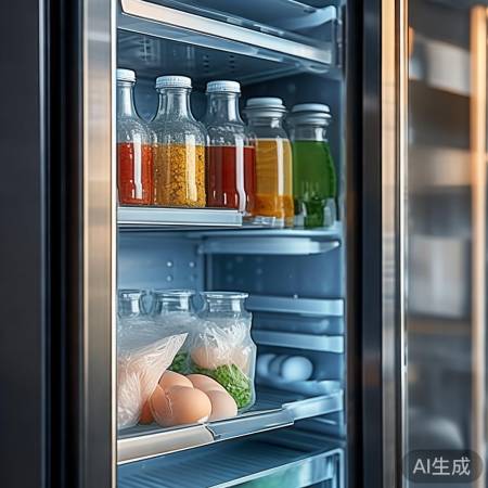 冰箱顶放饮料酱料，底放鸡蛋豆腐