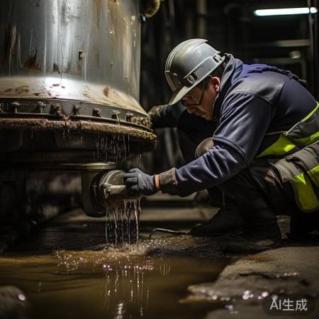 打开耦合罐底排水阀,小心水垢阻