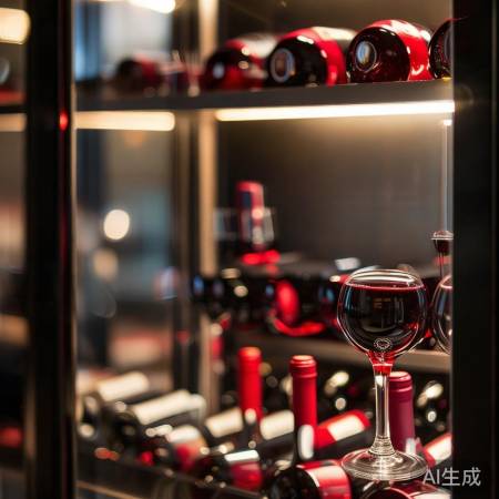 酒柜柔光映红瓶，品酒更添风情。