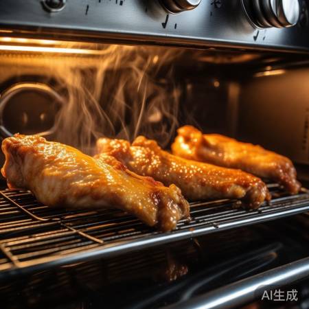 观察鸡翅，适时调整烤箱。