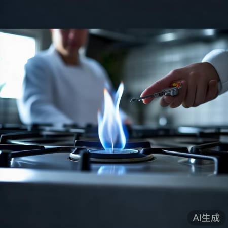 点火器点燃燃烧器，观察火苗稳定