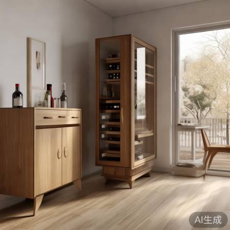 红酒柜与餐边柜搭配，空间宽敞，