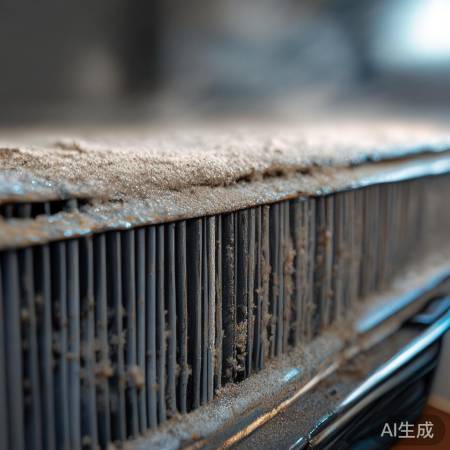 空调散热器积灰,制冷效率降低。