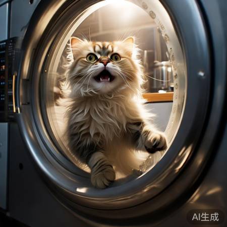 猫咪误入洗衣机，悲剧发生。