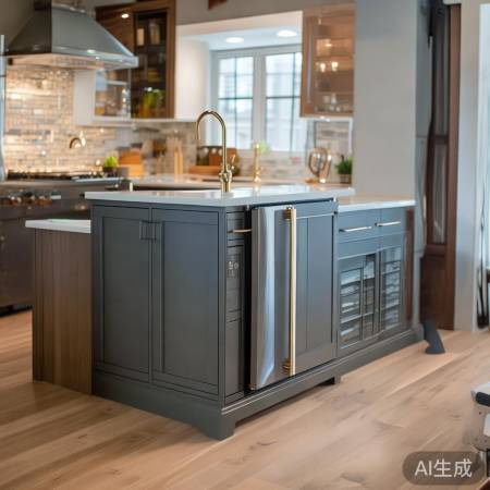 餐边柜斜边设计，L型厨房新风尚