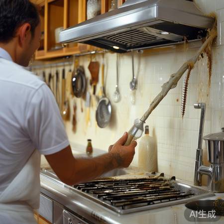 清洁油烟机下水管，专用工具疏通