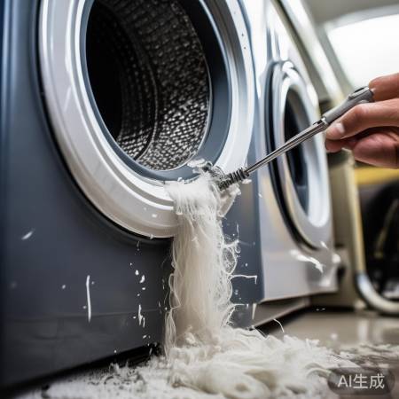 洗衣机排水管堵塞，衣物毛絮积累