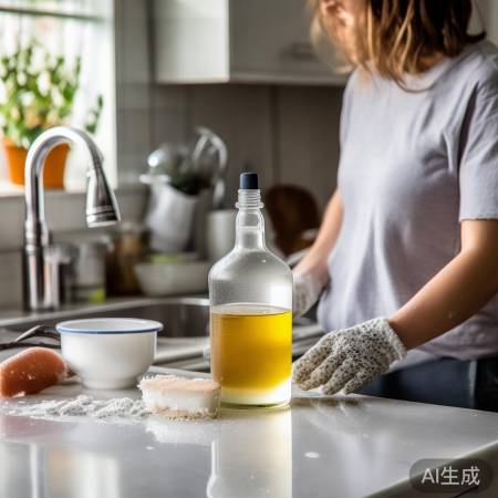 白醋清洗油污，厨房清洁好帮手。