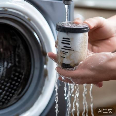 “清洗洗衣机滤网，防污渍侵桶”