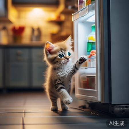 猫咪好奇冰箱门，反复探索其秘密