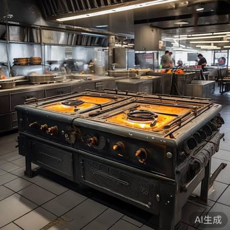 大型四头灶，高效商用神器